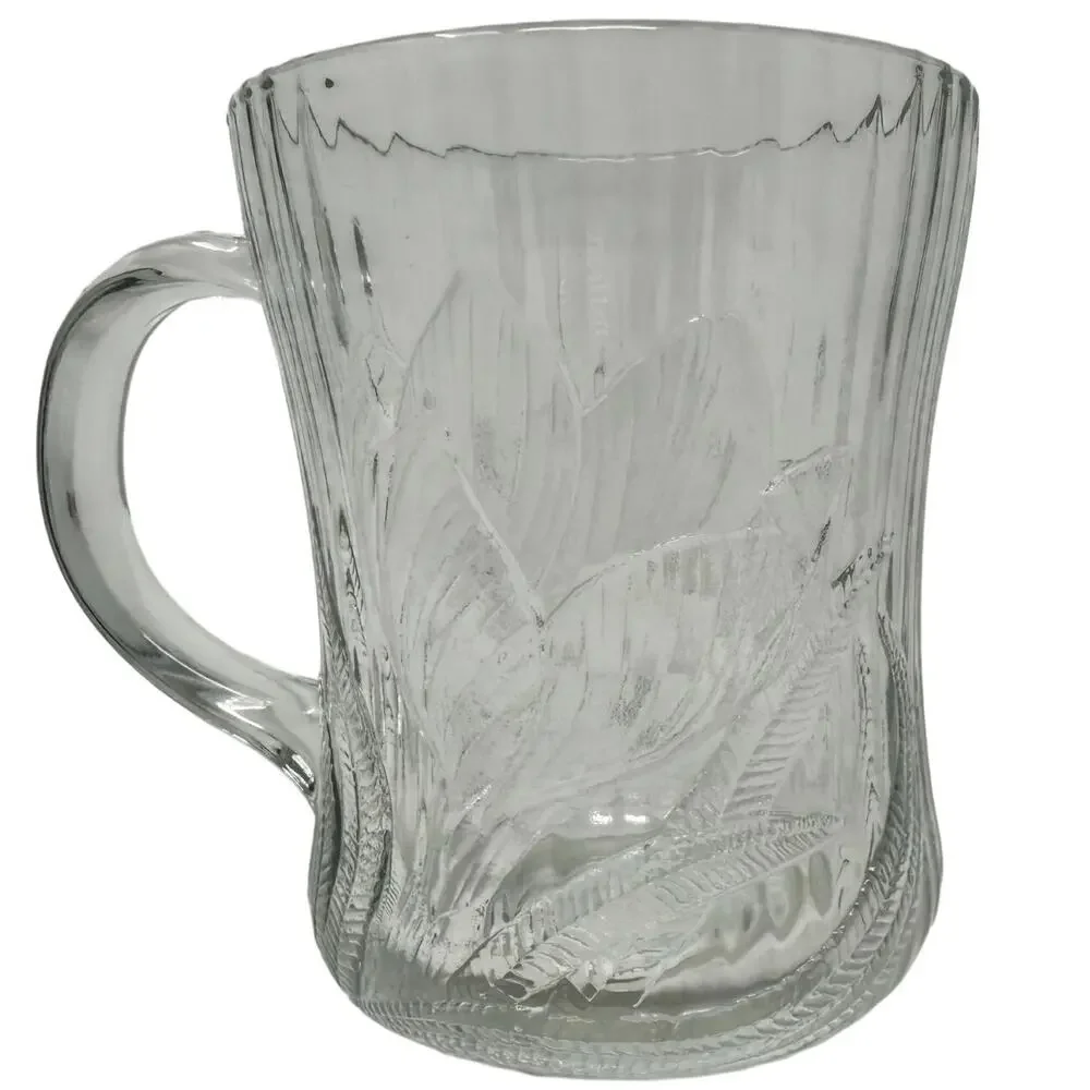 Vintage 80s Arcoroc Canterbury Crocus Clear Embossed Glass Coffee Mugs Set of 7